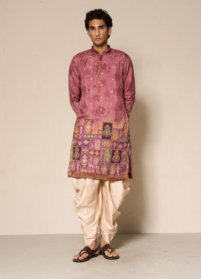 Manyavar Men Rust Fiesta Elegance Kurta Patiala