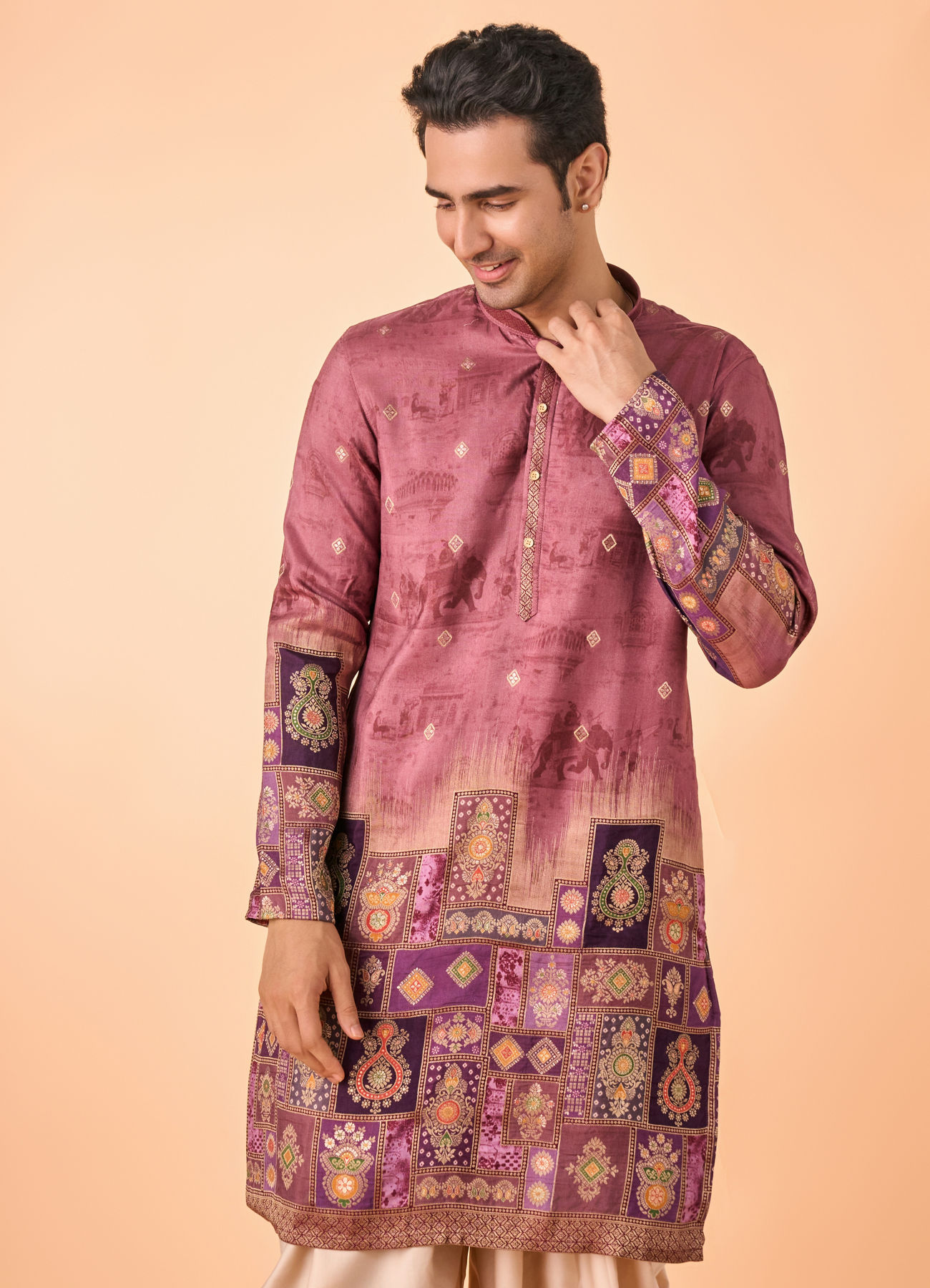 Manyavar Men Rust Fiesta Elegance Kurta Pajama
