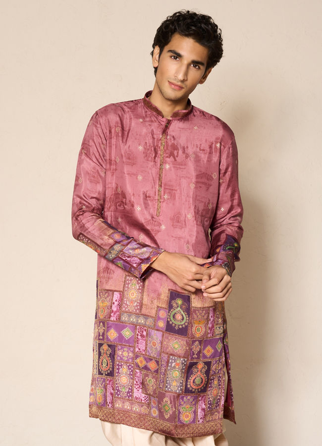 Manyavar Men Rust Fiesta Elegance Kurta Patiala
