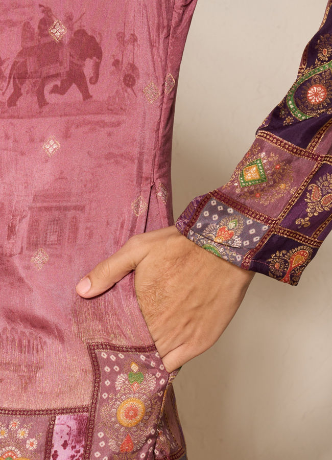 Manyavar Men Rust Fiesta Elegance Kurta Patiala