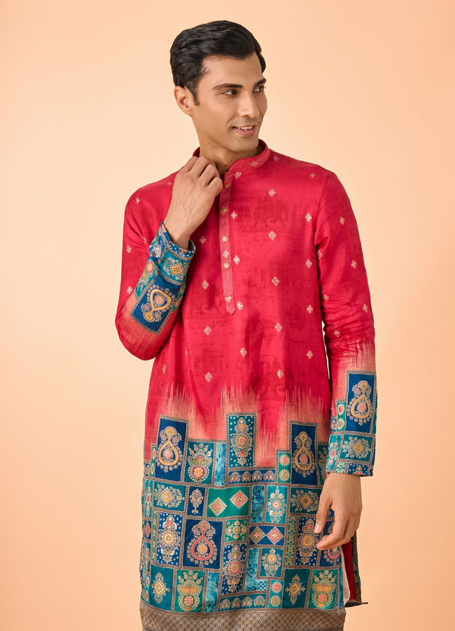 Manyavar Men Radiant Red Kurta Patiala