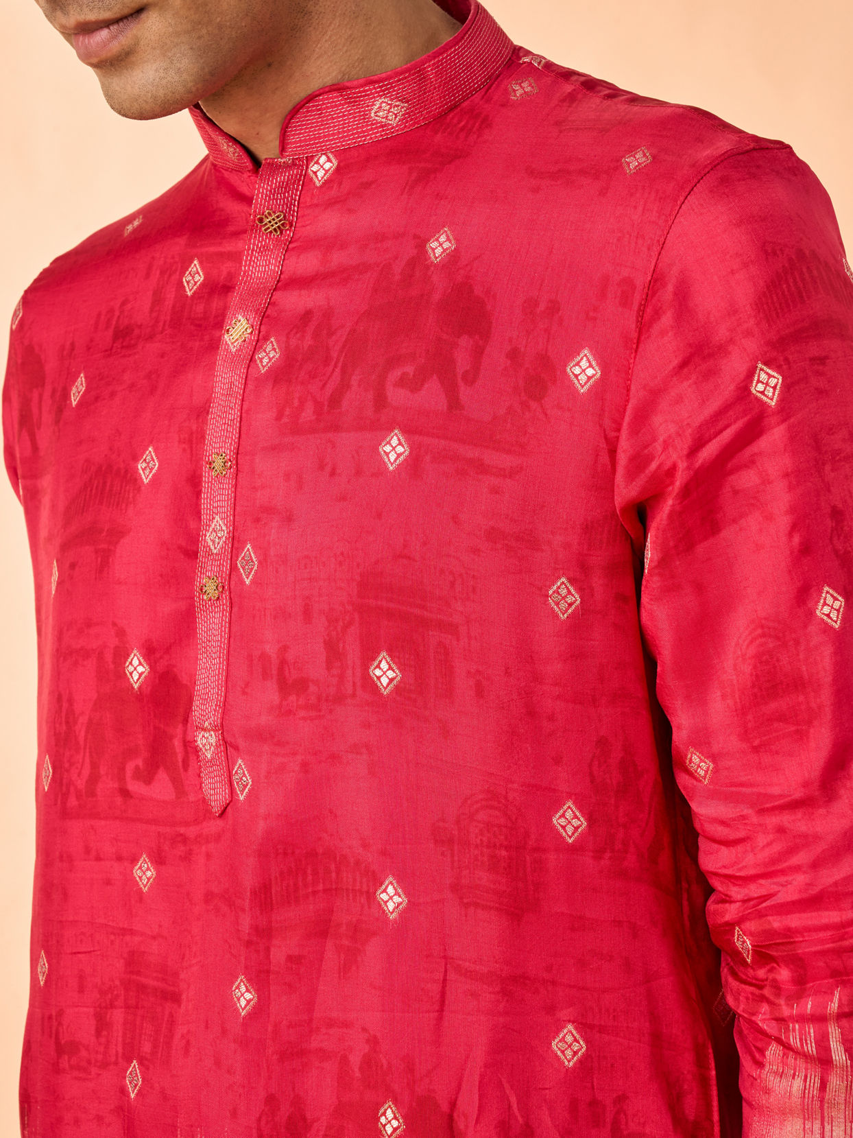 Manyavar Men Radiant Red Kurta Patiala