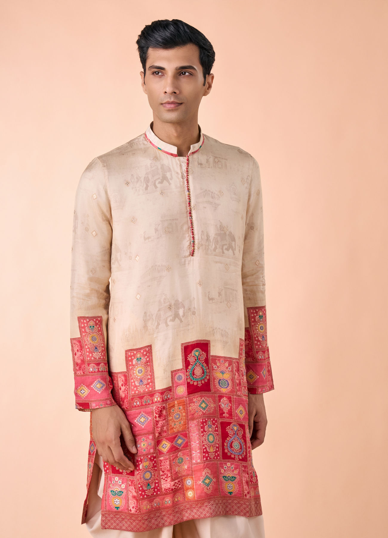 Manyavar Men Beige Elegance Kurta Pajama