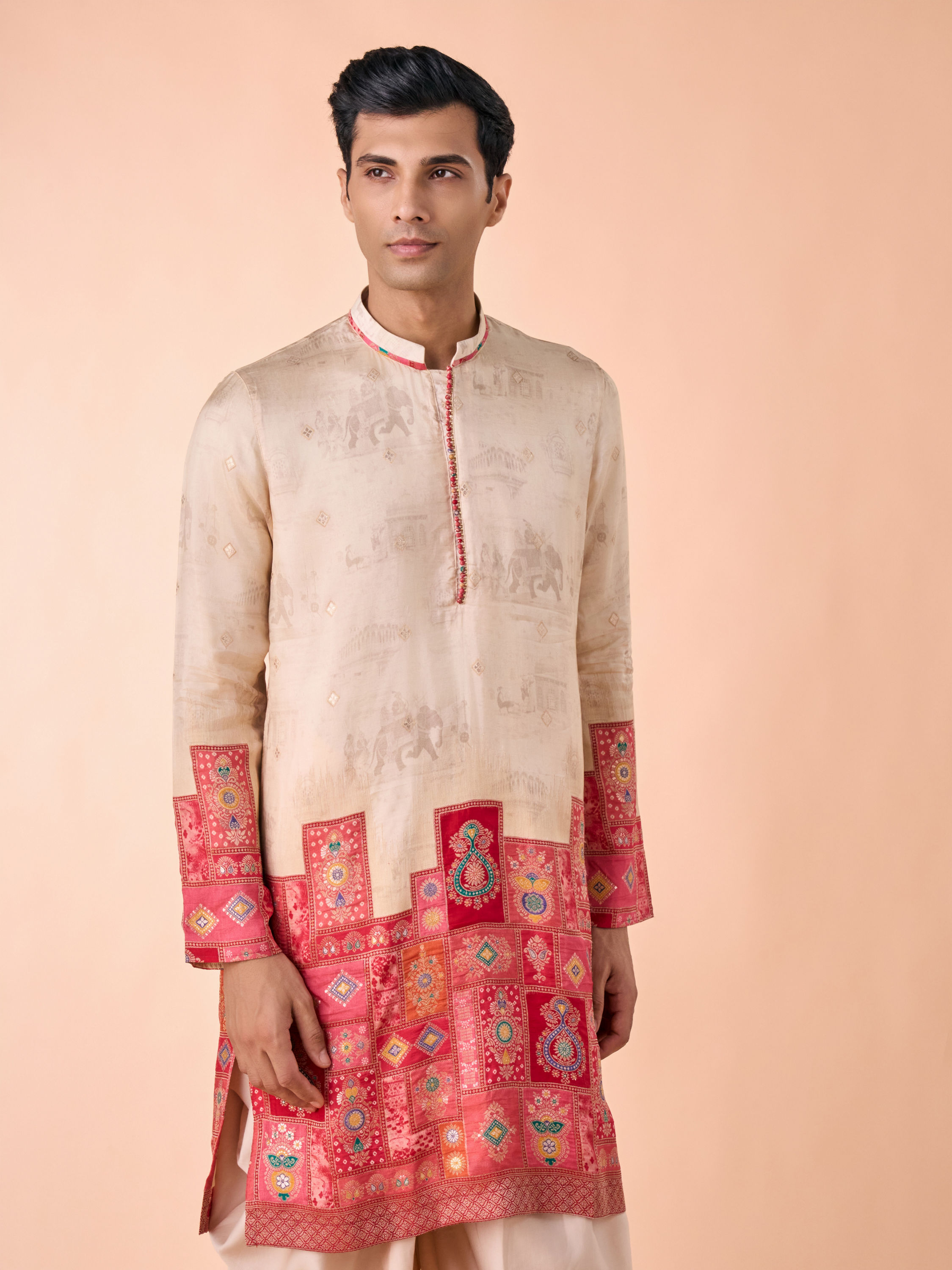 Manyavar Men Beige Elegance Kurta Pajama