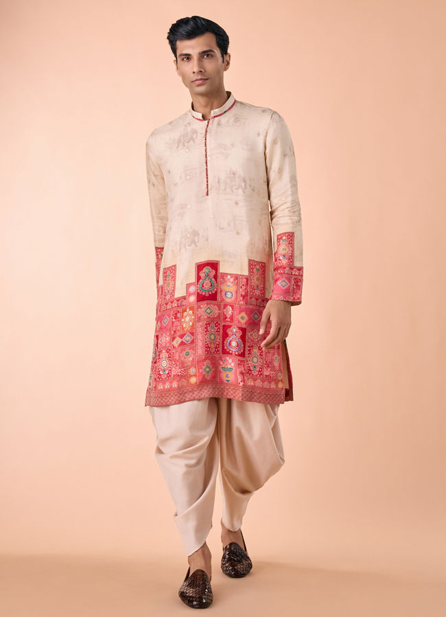 Manyavar Men Beige Elegance Kurta Pajama
