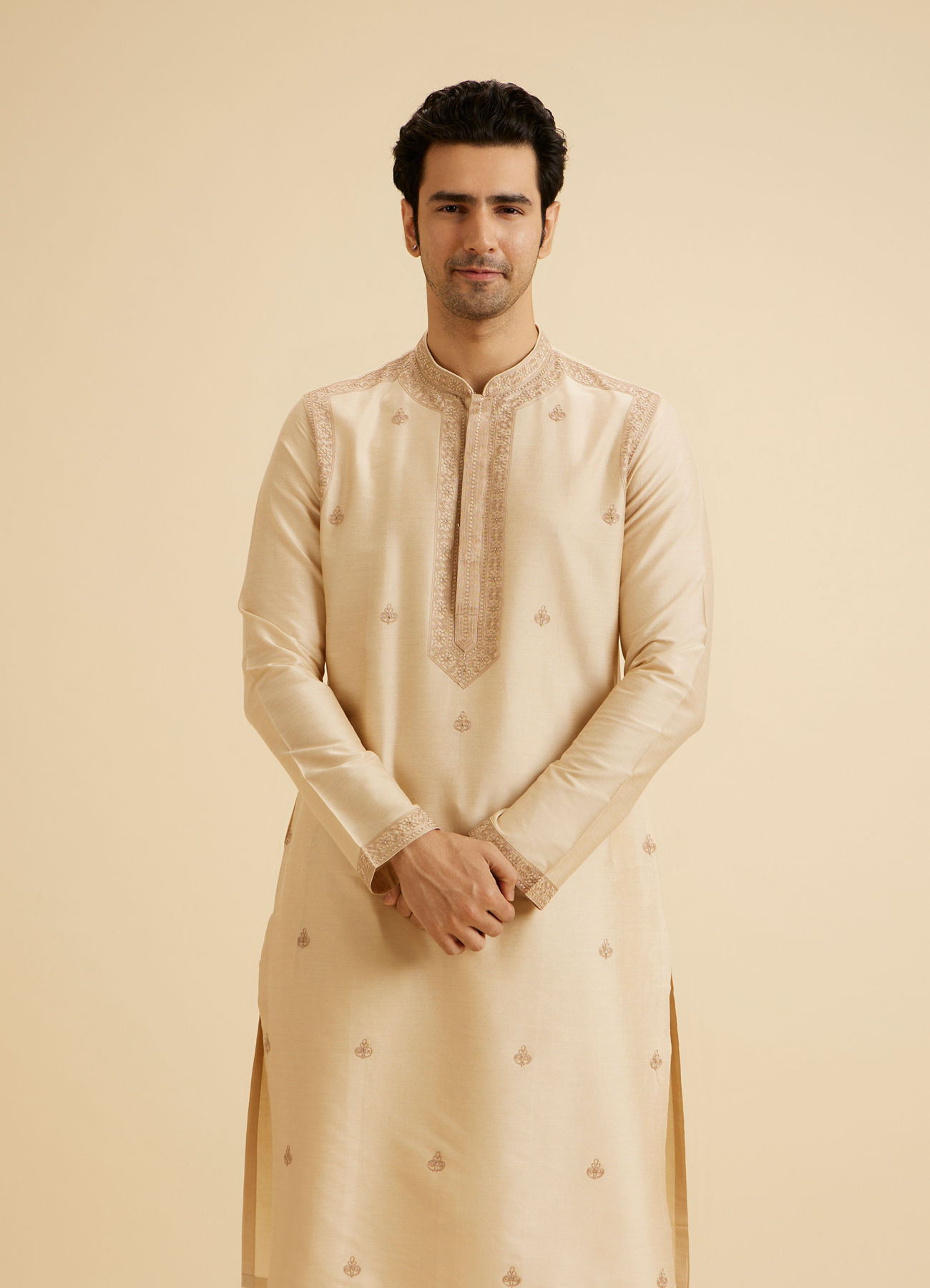 Manyavar Men Beige Elegance Kurta Pajama