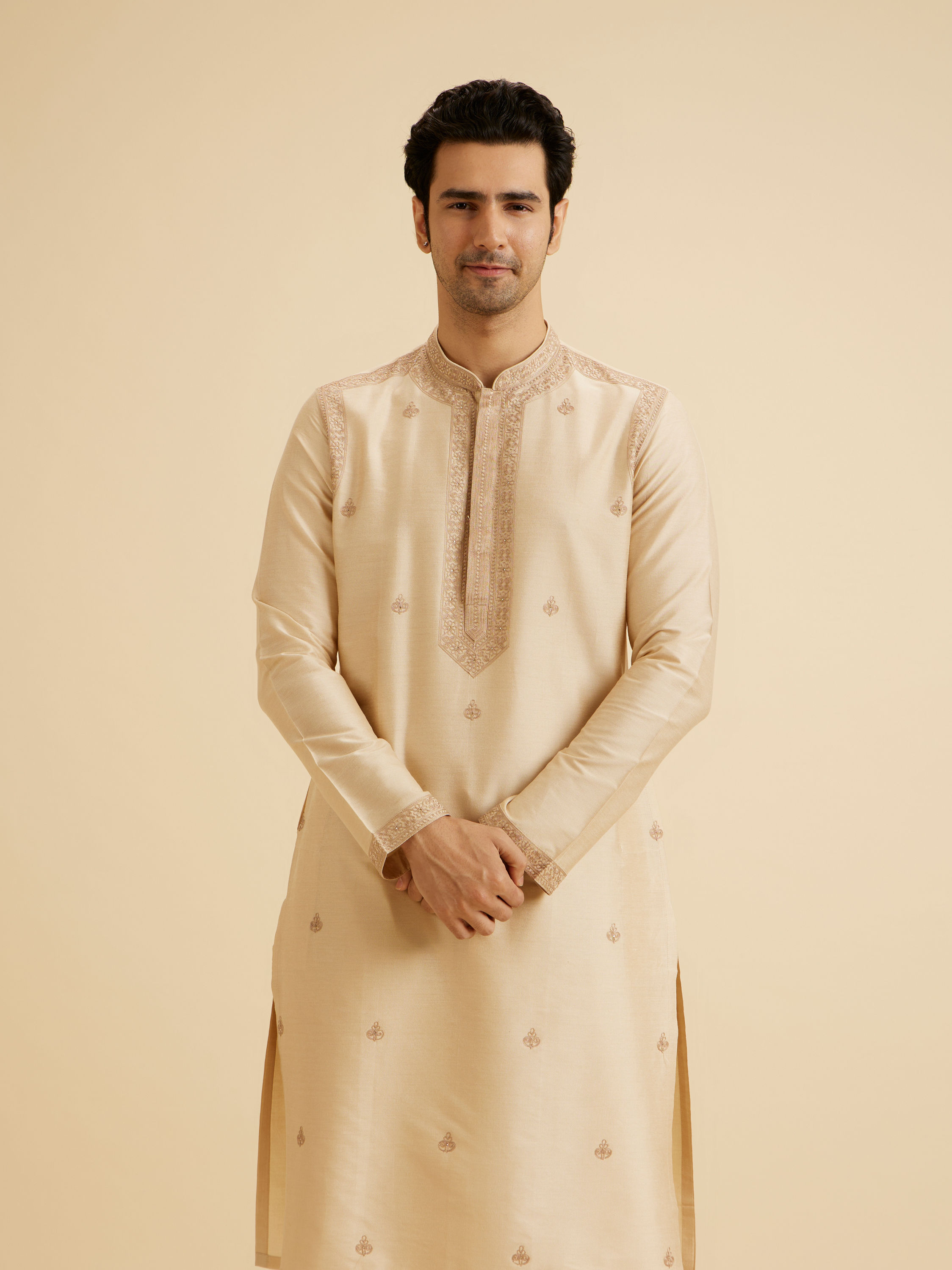Manyavar Men Beige Elegance Kurta Pajama