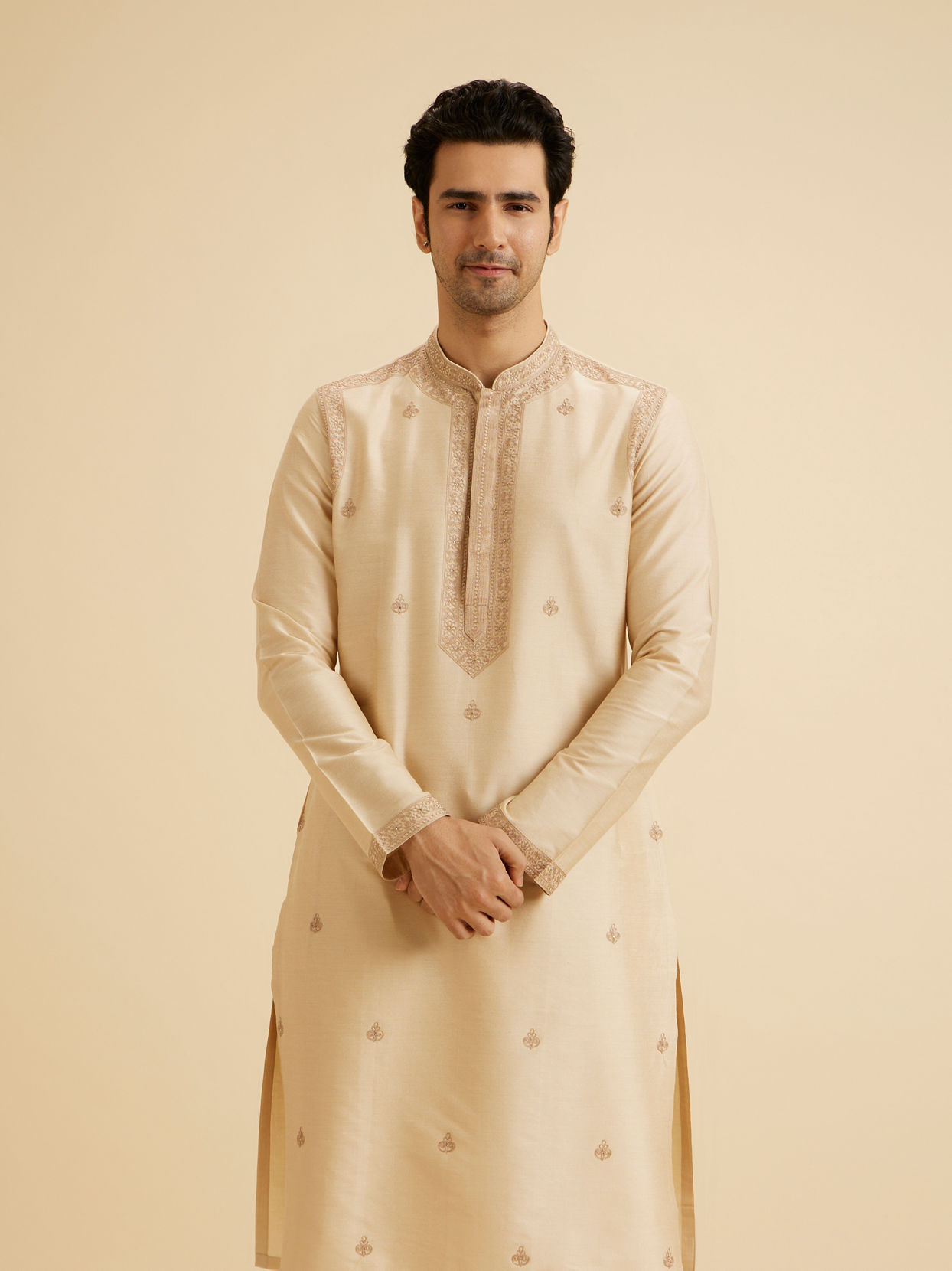 Manyavar Men Beige Elegance Kurta Pajama