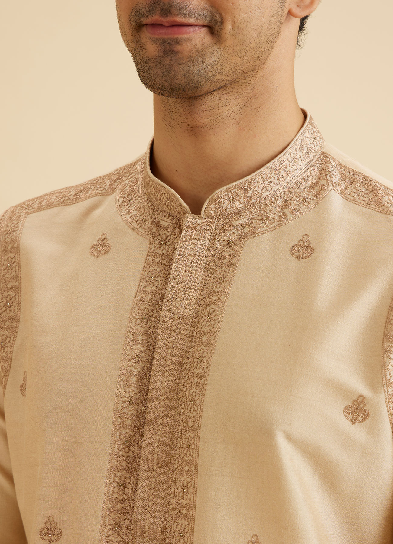 Manyavar Men Beige Elegance Kurta Pajama