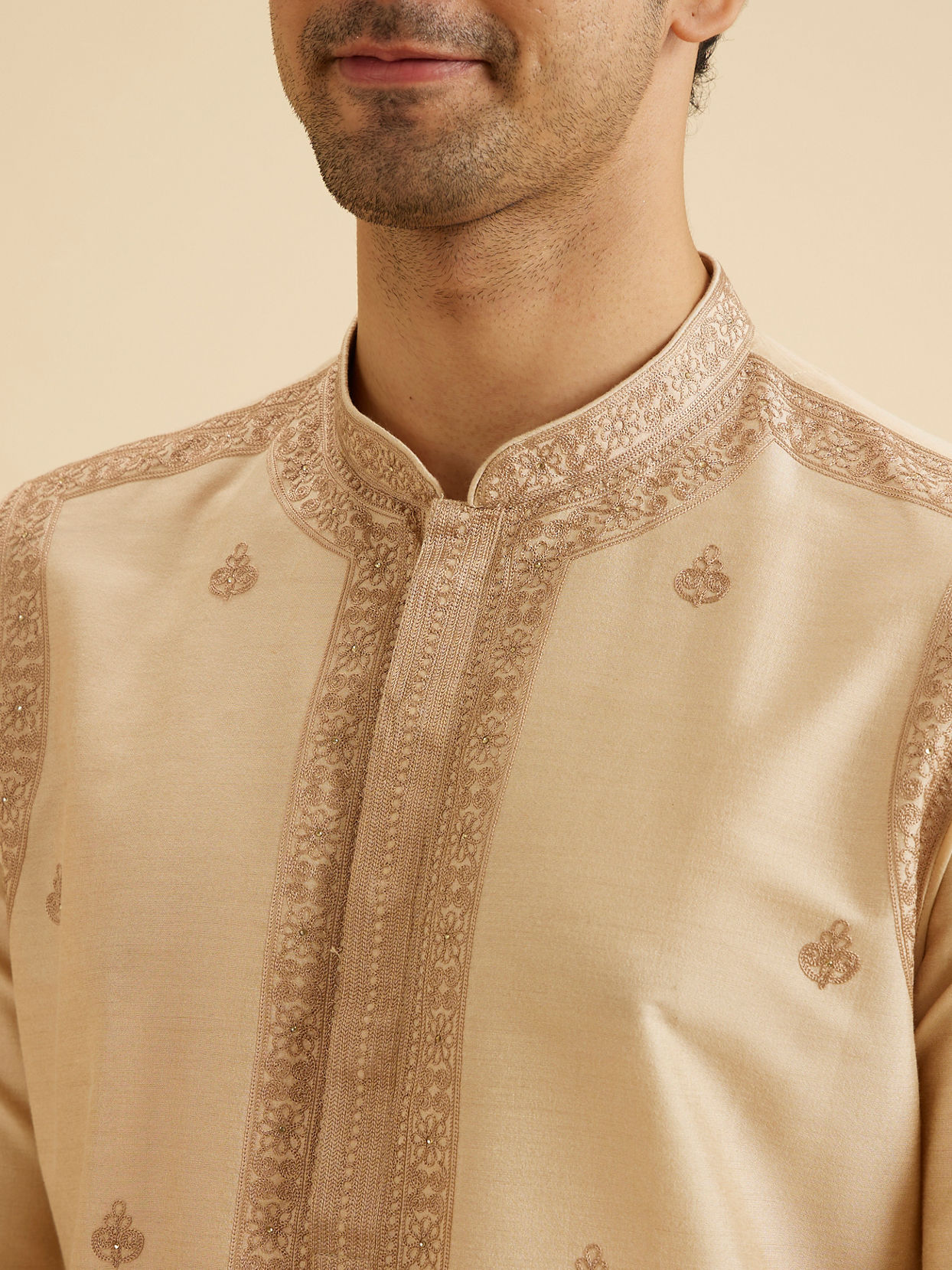 Manyavar Men Beige Elegance Kurta Pajama