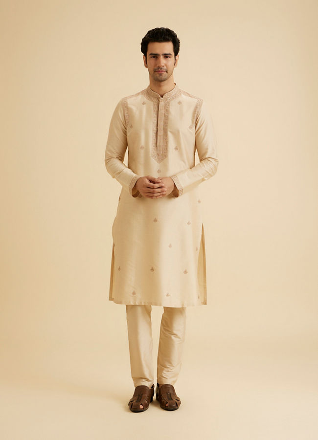 Manyavar Men Beige Elegance Kurta Pajama