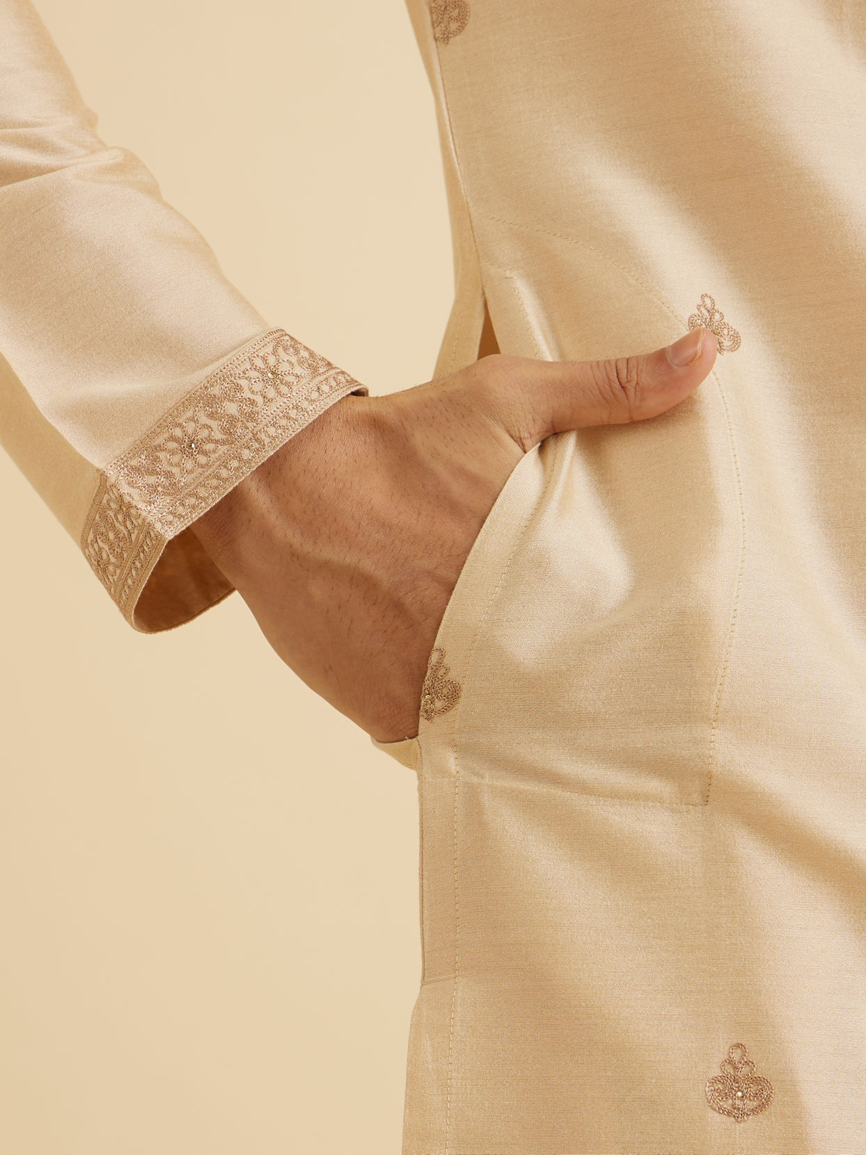 Manyavar Men Beige Elegance Kurta Pajama
