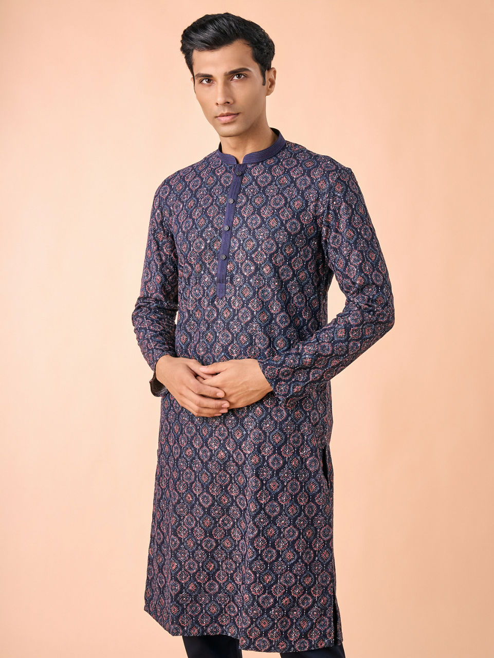 Manyavar Men Dark Blue Enchanting Kurta Pajama