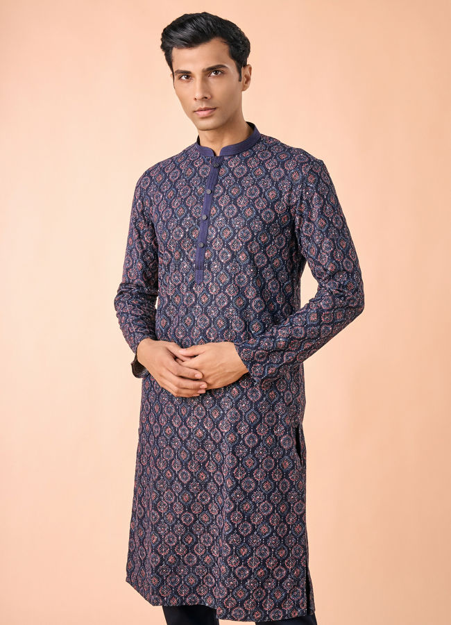 Manyavar Men Dark Blue Enchanting Kurta Pajama