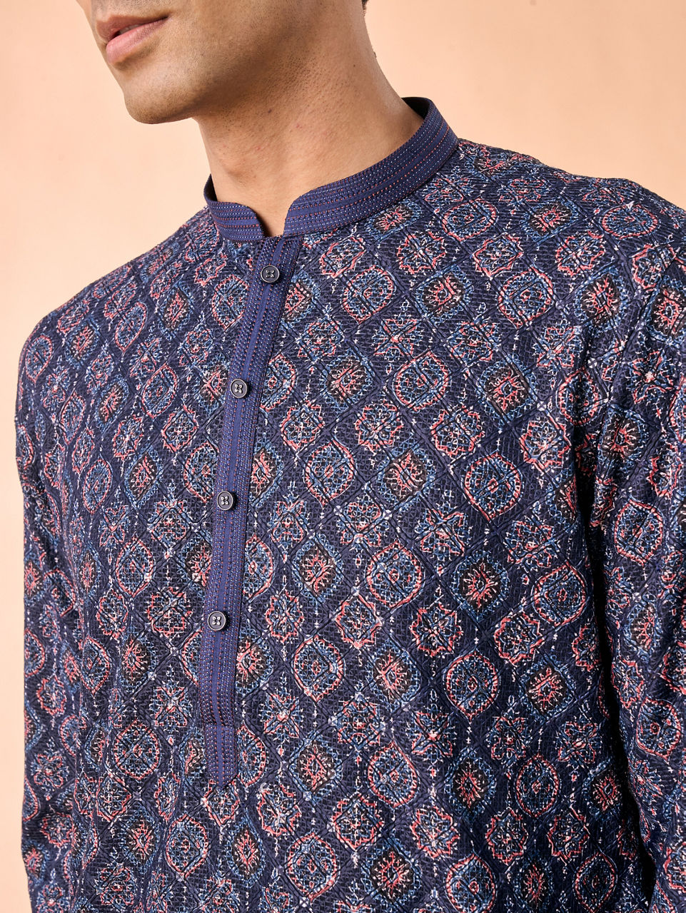 Manyavar Men Dark Blue Enchanting Kurta Pajama