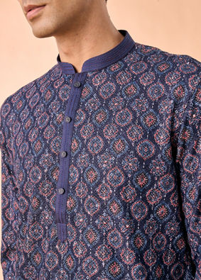 Manyavar Men Dark Blue Enchanting Kurta Pajama