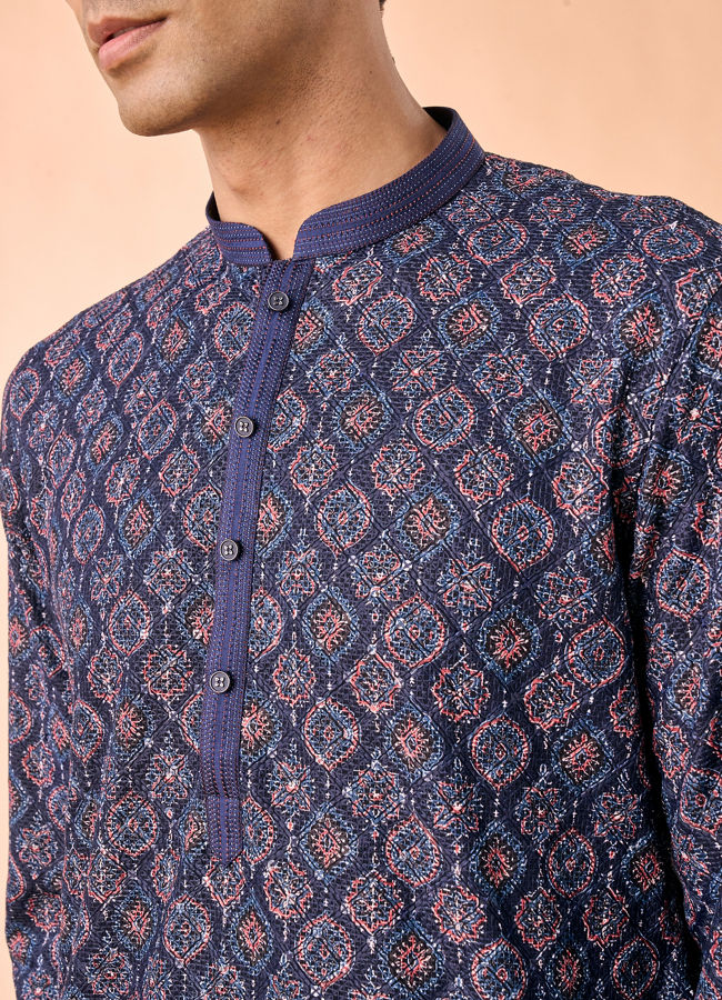 Manyavar Men Dark Blue Enchanting Kurta Pajama