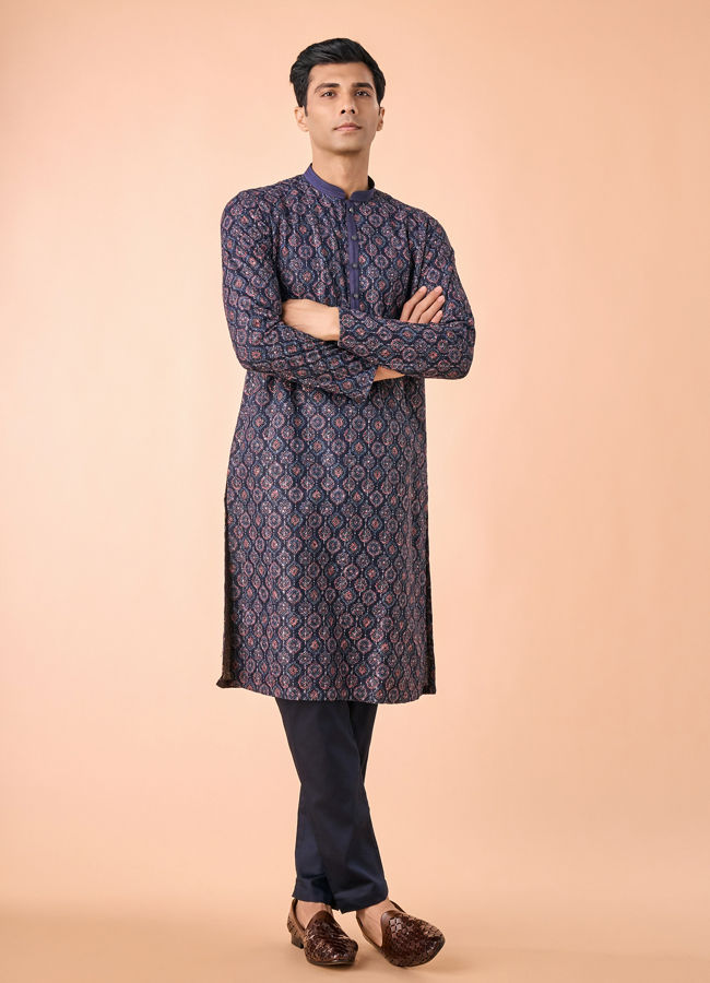 Manyavar Men Dark Blue Enchanting Kurta Pajama