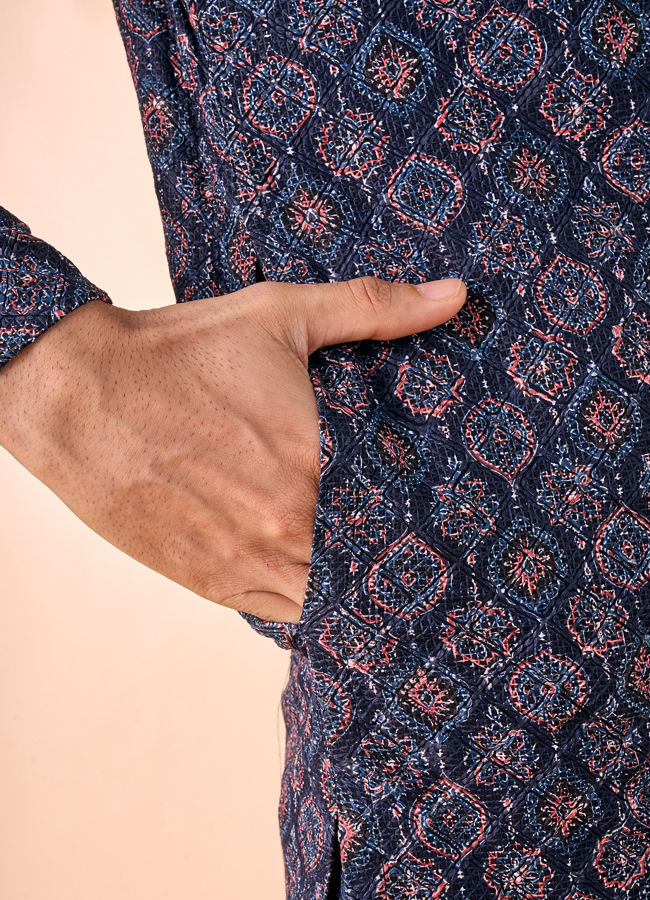 Manyavar Men Dark Blue Enchanting Kurta Pajama