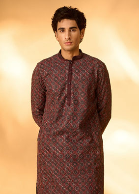 Manyavar Men Maroon Elegance Kurta Pajama