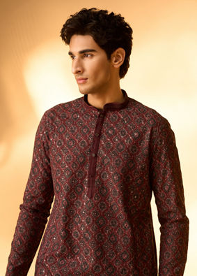 Manyavar Men Maroon Elegance Kurta Pajama