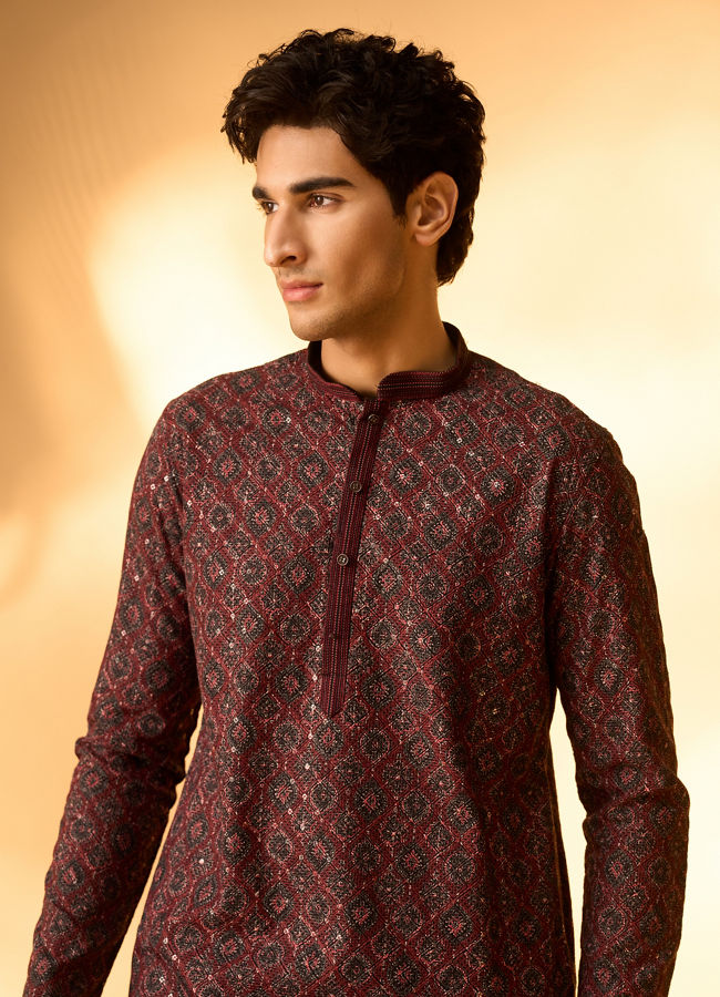 Manyavar Men Maroon Elegance Kurta Pajama