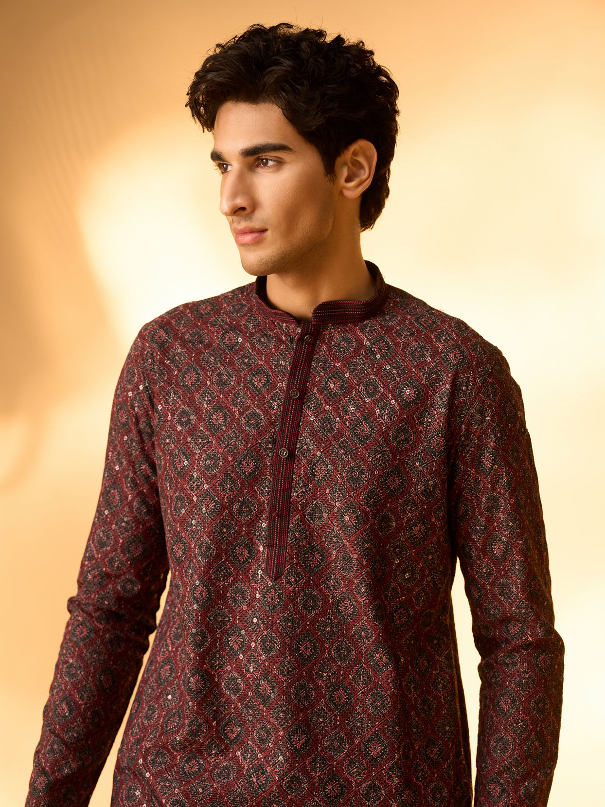 Manyavar Men Maroon Elegance Kurta Pajama
