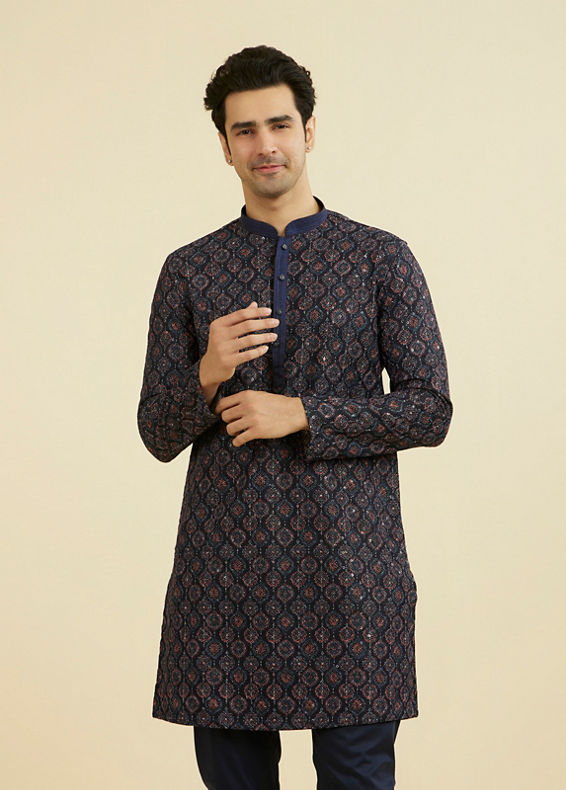 Manyavar Men Elegant Dark Blue Kurta Pant