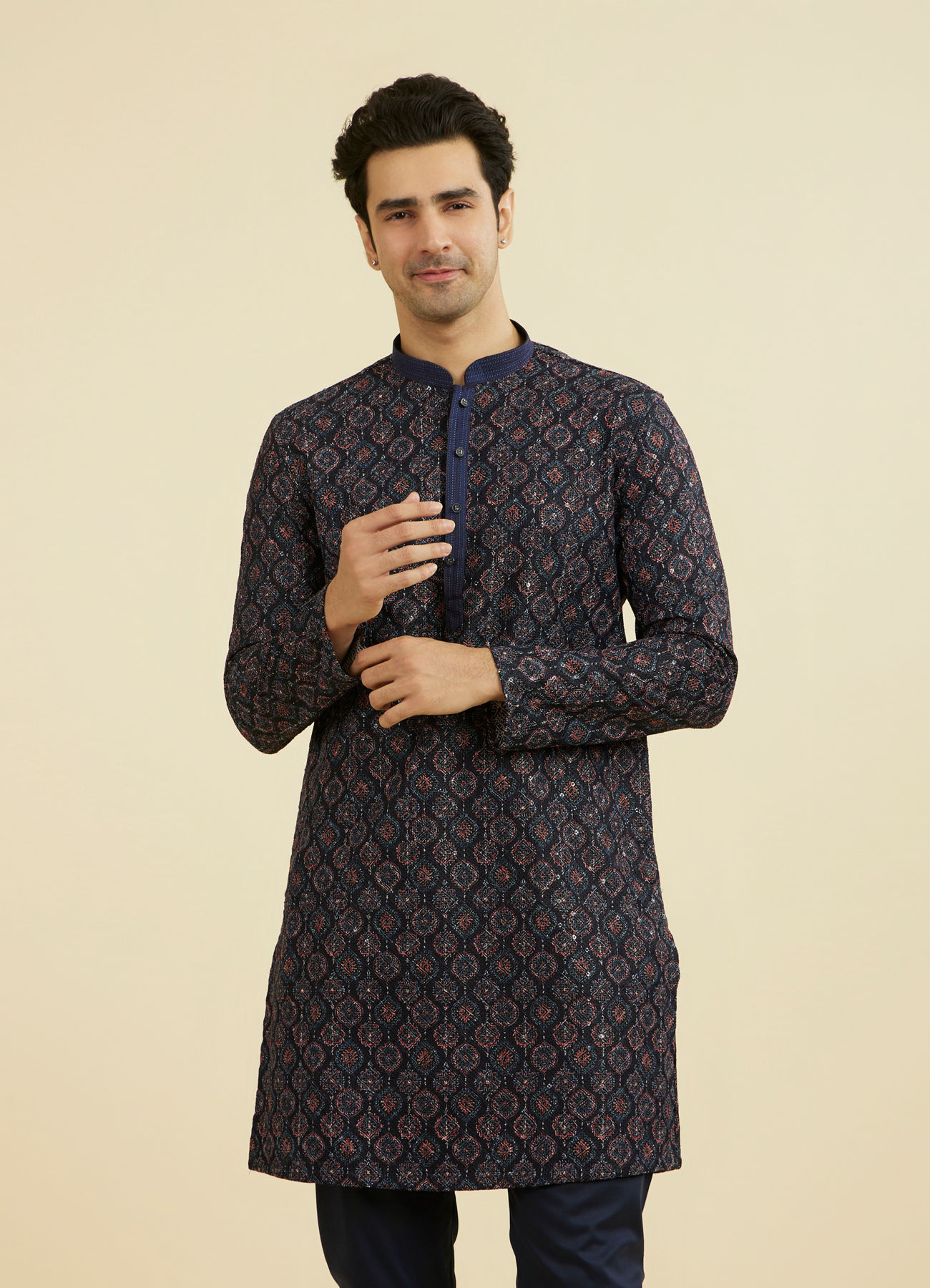 Manyavar Men Elegant Dark Blue Kurta Pant
