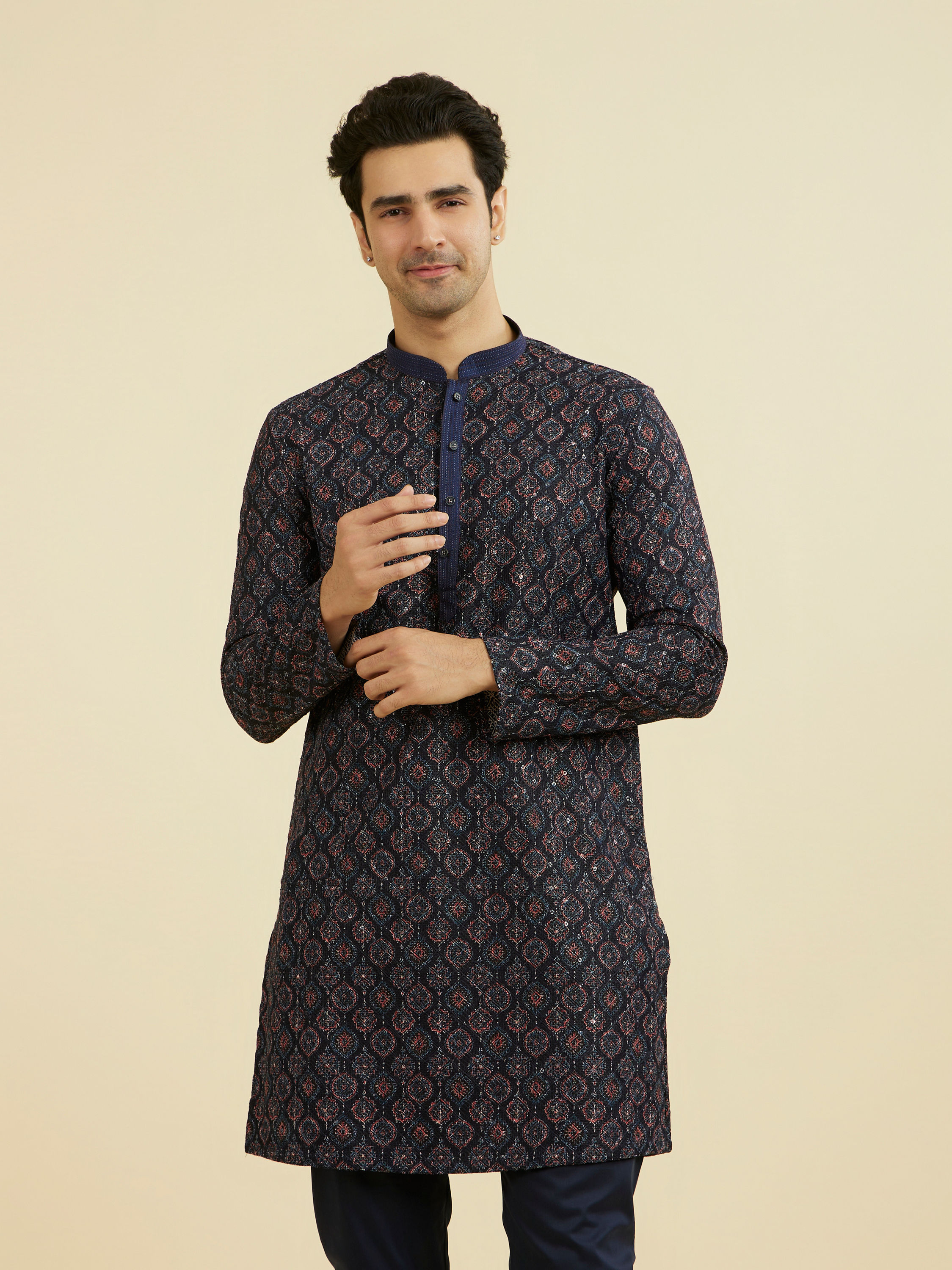 Manyavar Men Elegant Dark Blue Kurta Pant