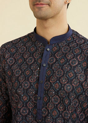 Manyavar Men Elegant Dark Blue Kurta Pant