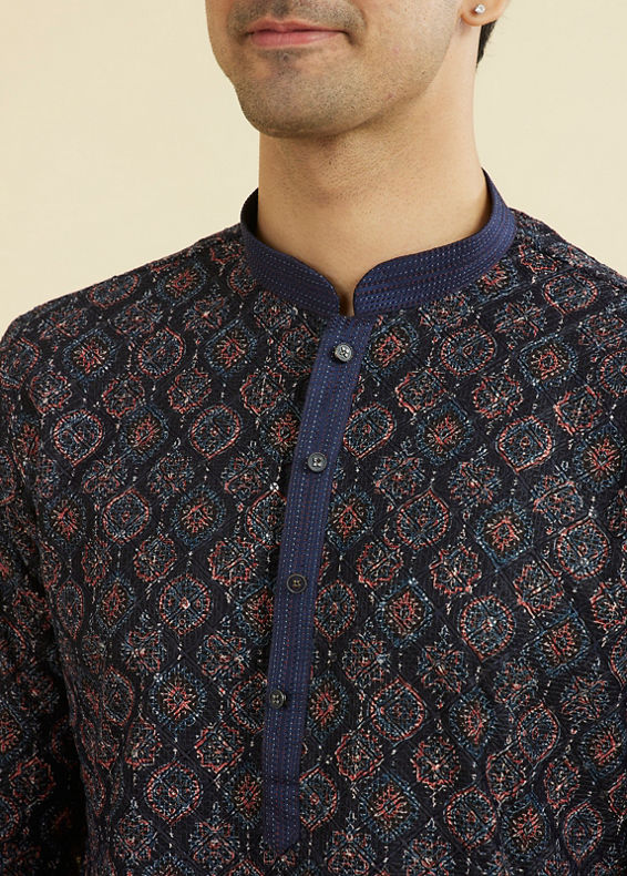 Manyavar Men Elegant Dark Blue Kurta Pant