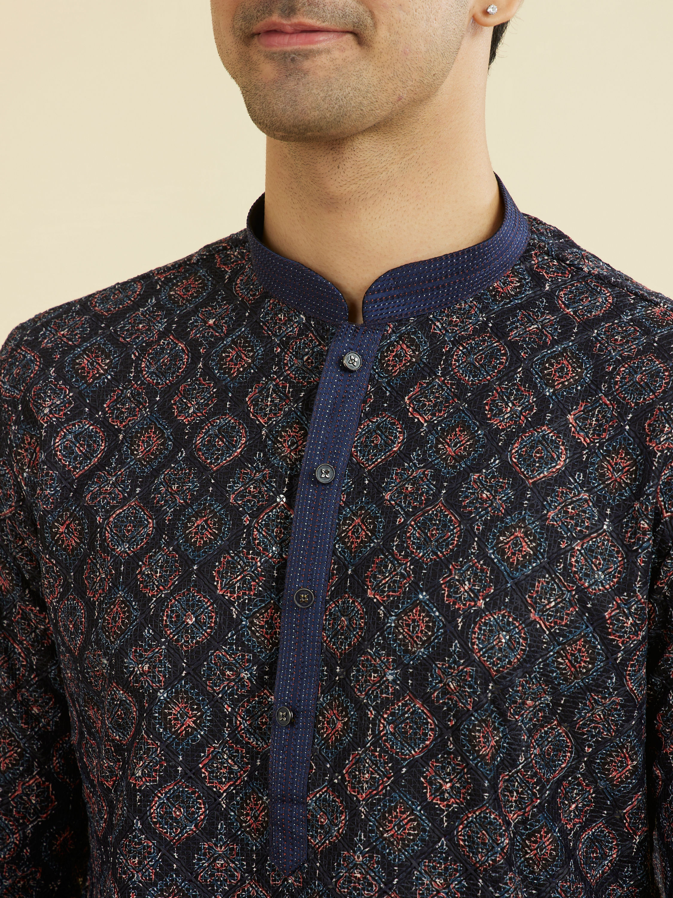 Manyavar Men Elegant Dark Blue Kurta Pant