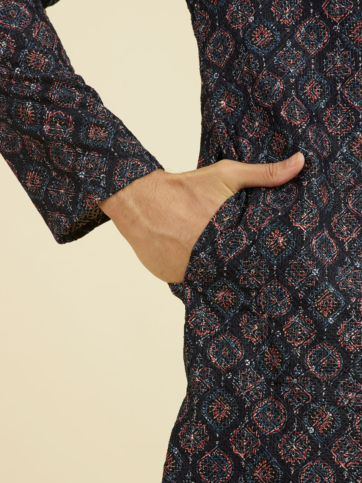 Manyavar Men Elegant Dark Blue Kurta Pant