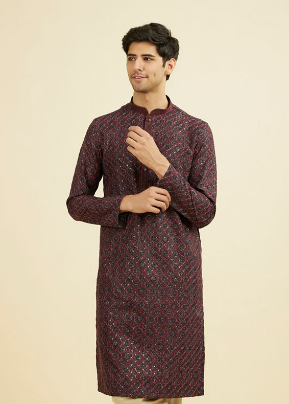 Manyavar Men Maroon Elegance Kurta Pajama