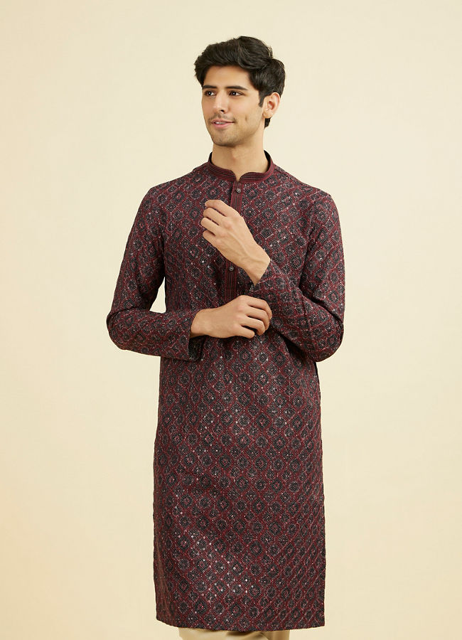 Manyavar Men Maroon Elegance Kurta Pajama