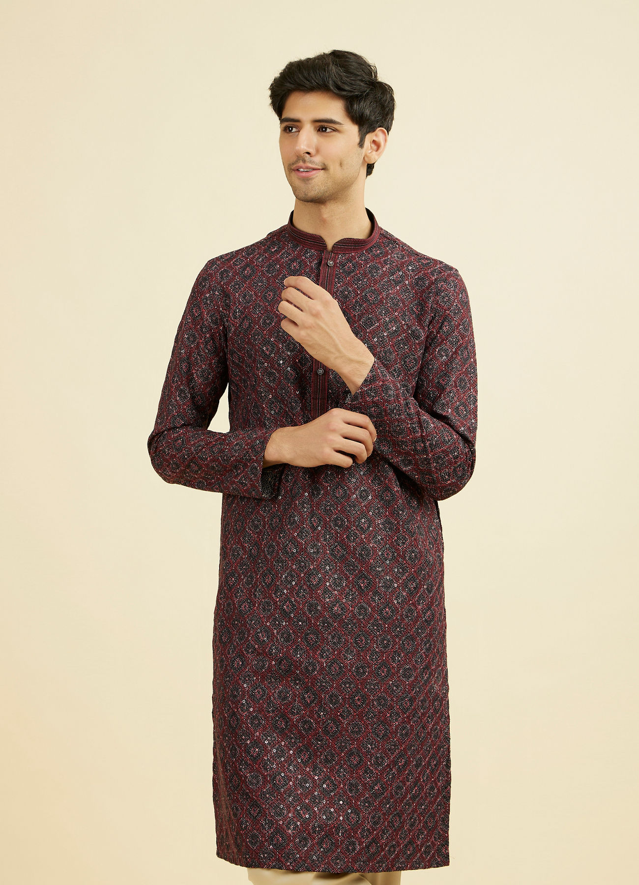 Manyavar Men Maroon Elegance Kurta Pajama