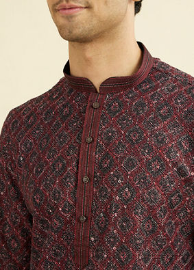 Manyavar Men Maroon Elegance Kurta Pajama