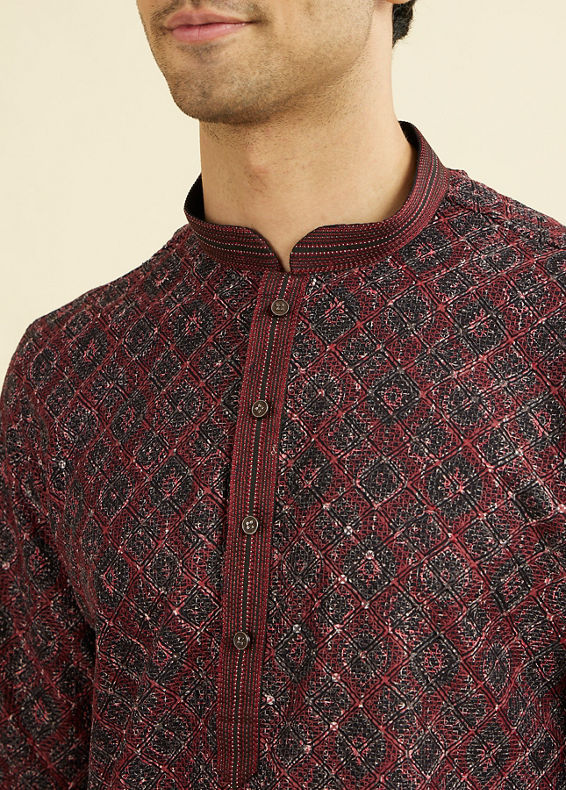 Manyavar Men Maroon Elegance Kurta Pajama