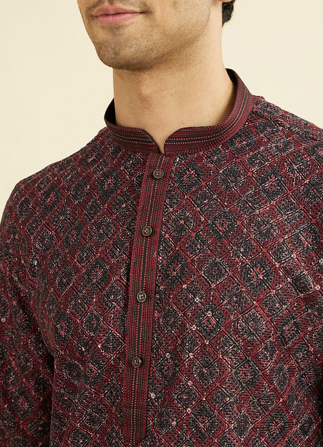 Manyavar Men Maroon Elegance Kurta Pajama