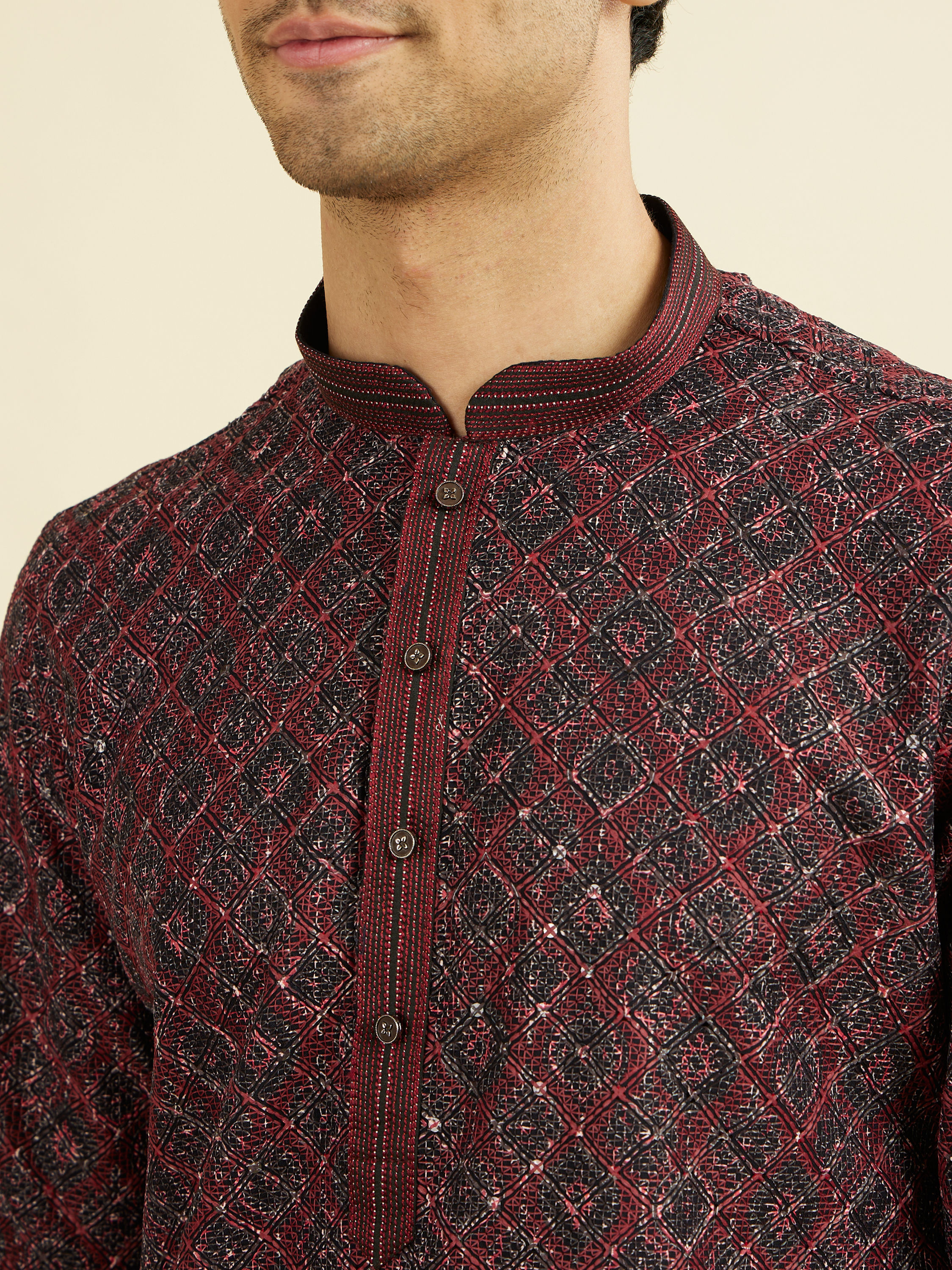 Manyavar Men Maroon Elegance Kurta Pajama