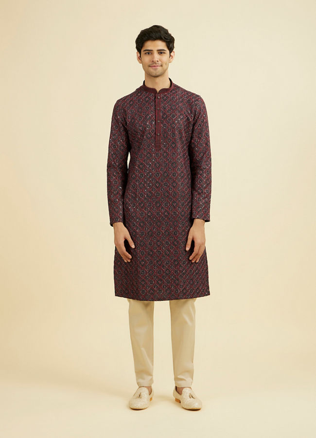Manyavar Men Maroon Elegance Kurta Pajama