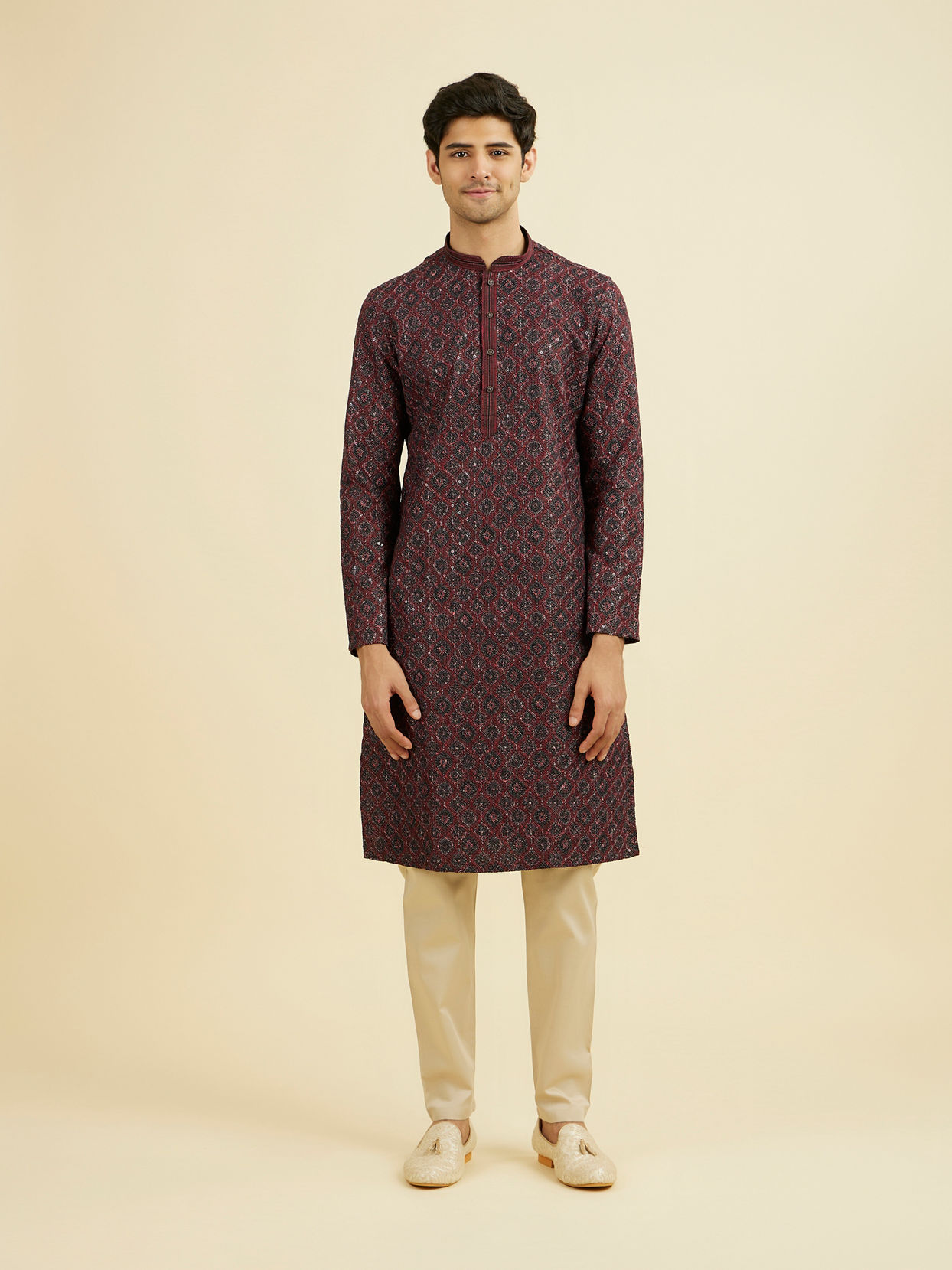 Manyavar Men Maroon Elegance Kurta Pajama