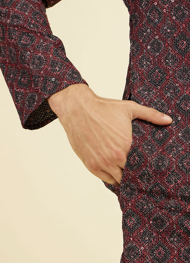 Manyavar Men Maroon Elegance Kurta Pajama