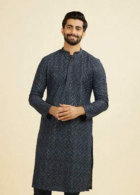 Manyavar Men Mid Blue Charisma Kurta Pajama