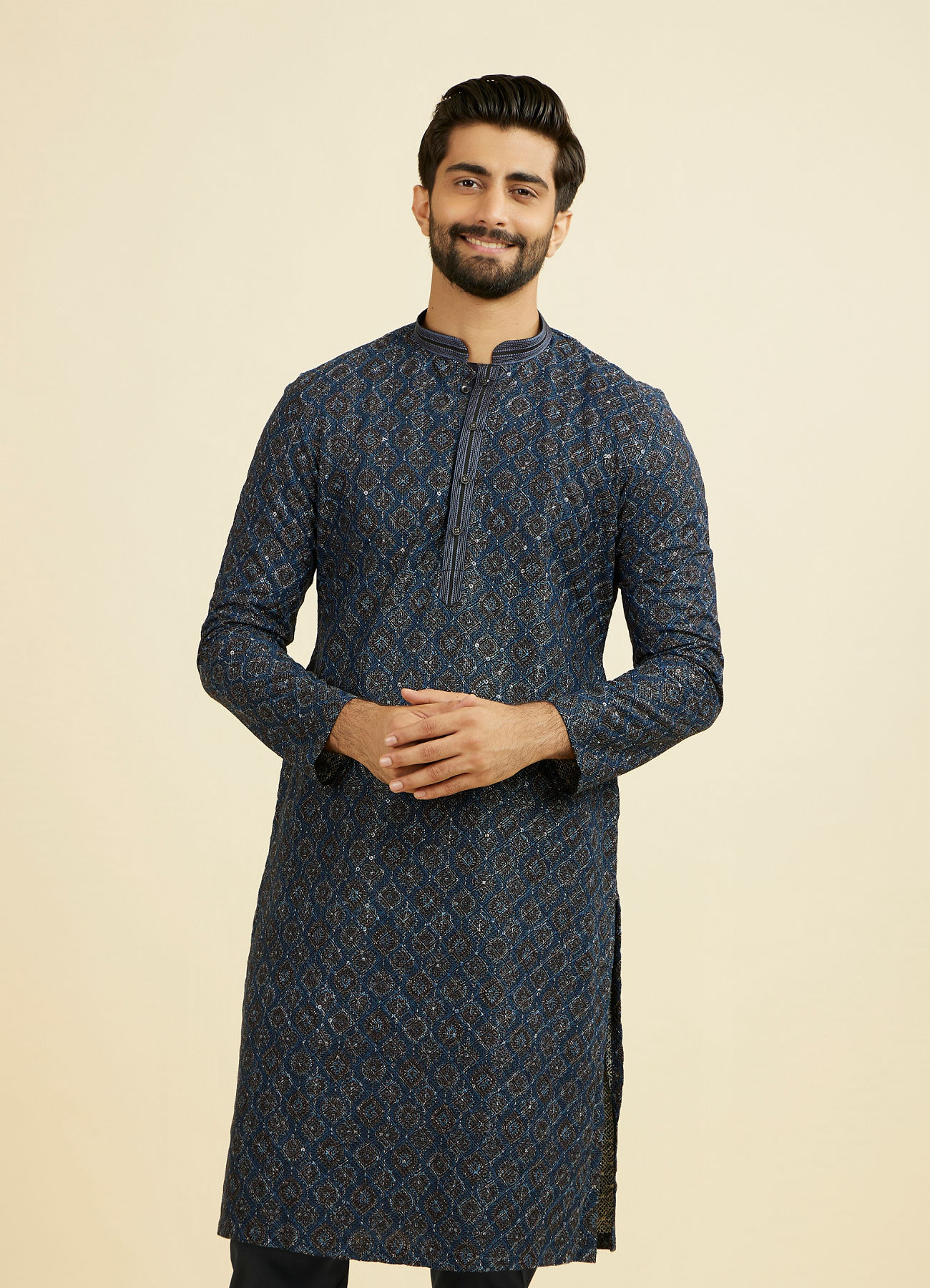 Manyavar Men Mid Blue Charisma Kurta Pajama