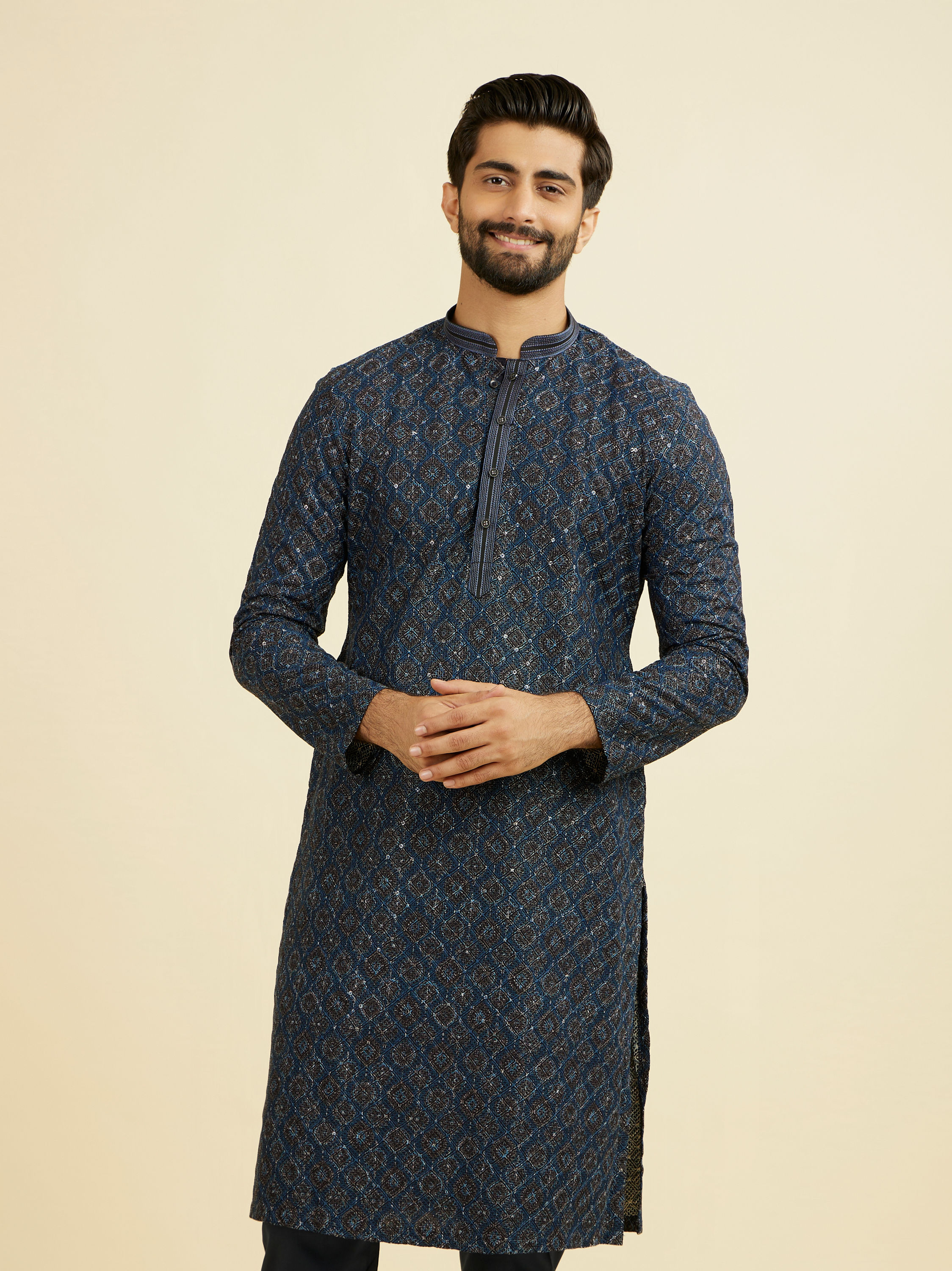 Manyavar Men Mid Blue Charisma Kurta Pajama