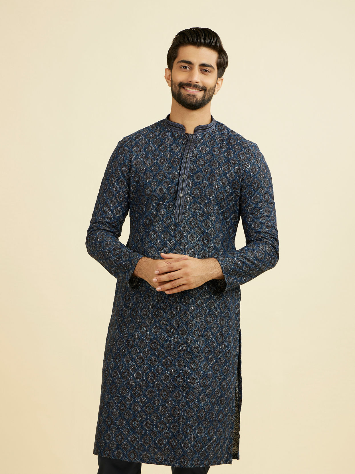 Manyavar Men Mid Blue Charisma Kurta Pajama