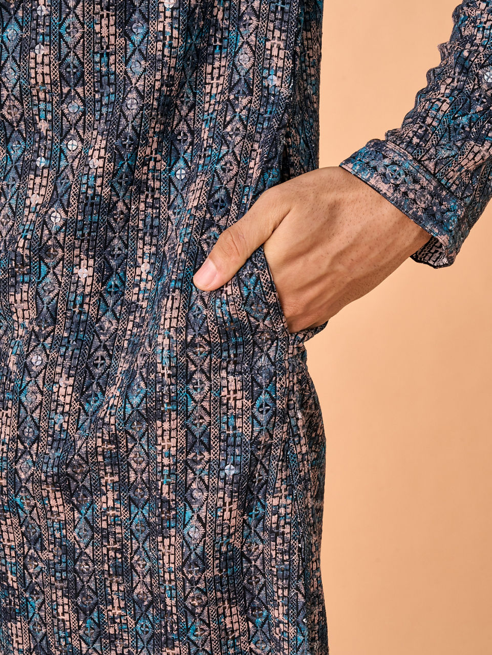 Manyavar Men Teal Blue Extravaganza Kurta Pajama