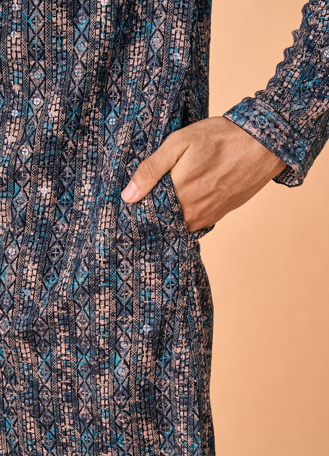Manyavar Men Teal Blue Extravaganza Kurta Pajama